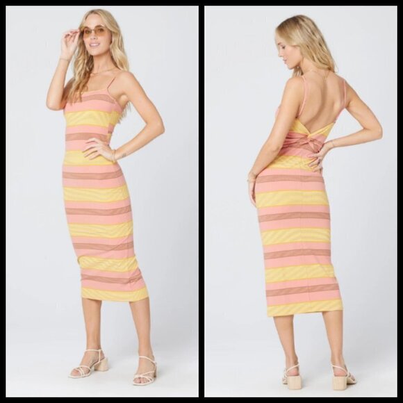 💕L*SPACE💕 Vanessa Dress ~ Beachy Keen Stripe 90's Midi Bodycon Large L NWT - Picture 3 of 13